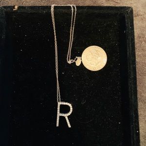 Sparkling Sage “R” Initial Necklace